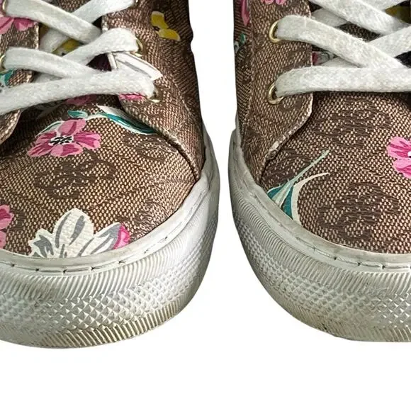 Guess Loven Sneakers Women's Size 9.5 M Casual Lace-up Logo Brown Pink Floral - Picture 4 of 15